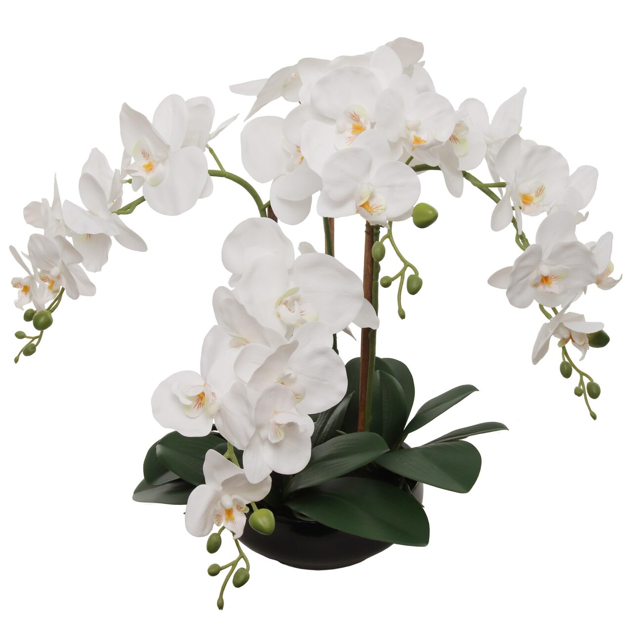 8-Pack White Phalaenopsis Orchids | 20" Faux Flowers in Round Black Pots – Bulk Decor for Homes, Events & Workspaces